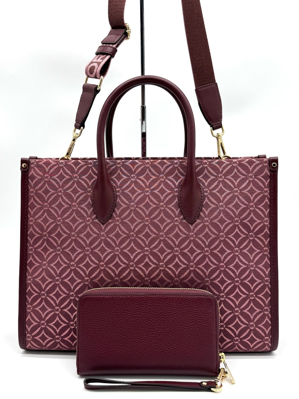 Michael Kors Medium Mirella Tote Bag & Matching Phone Case Wallet - Ox Blood - Picture 6 of 13